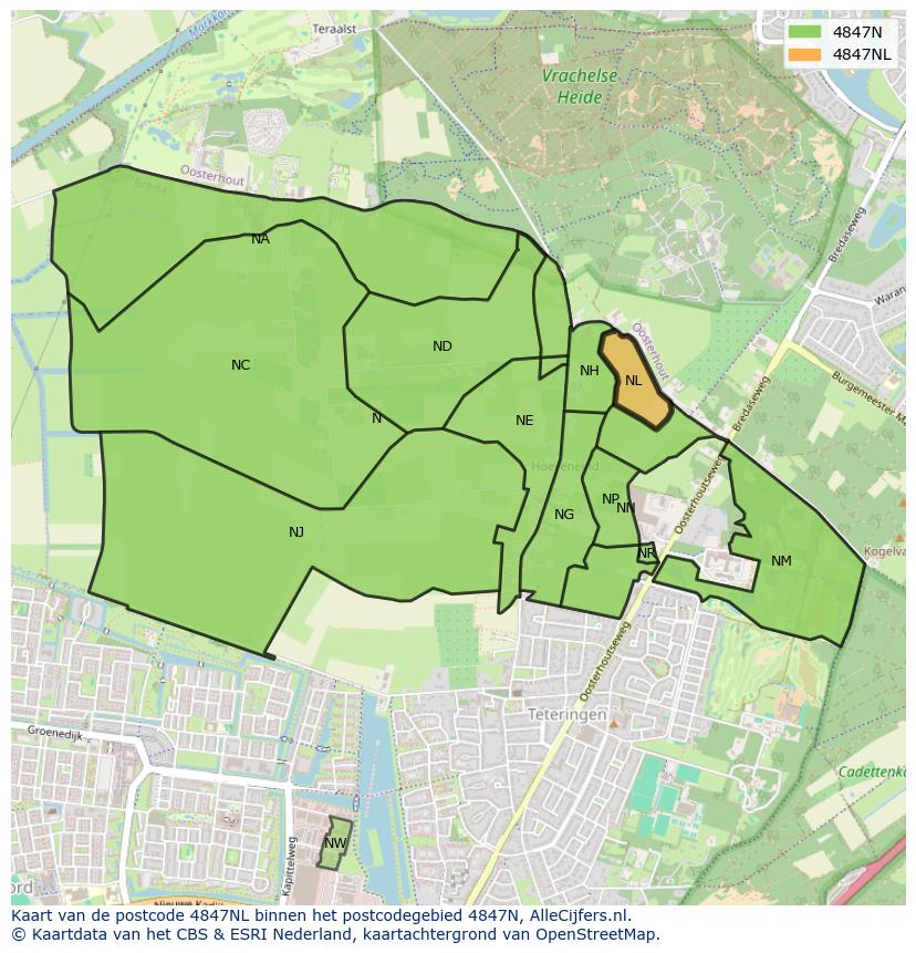 Afbeelding van het postcodegebied 4847 NL op de kaart.