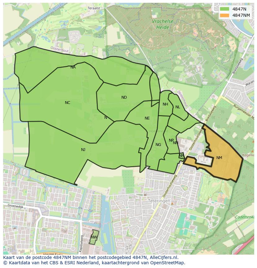 Afbeelding van het postcodegebied 4847 NM op de kaart.