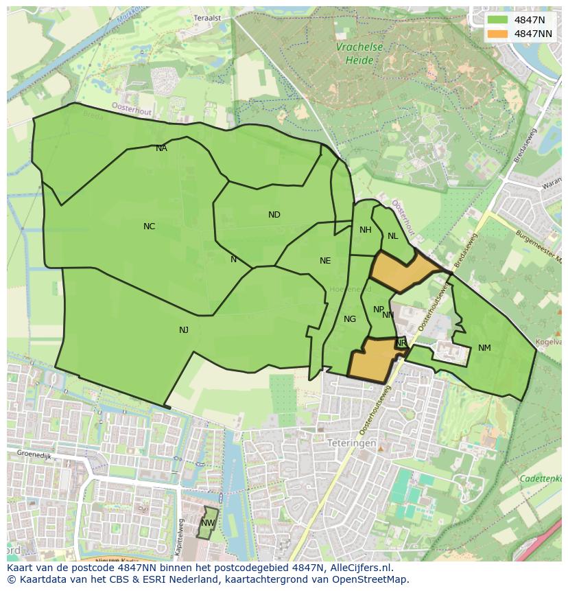 Afbeelding van het postcodegebied 4847 NN op de kaart.
