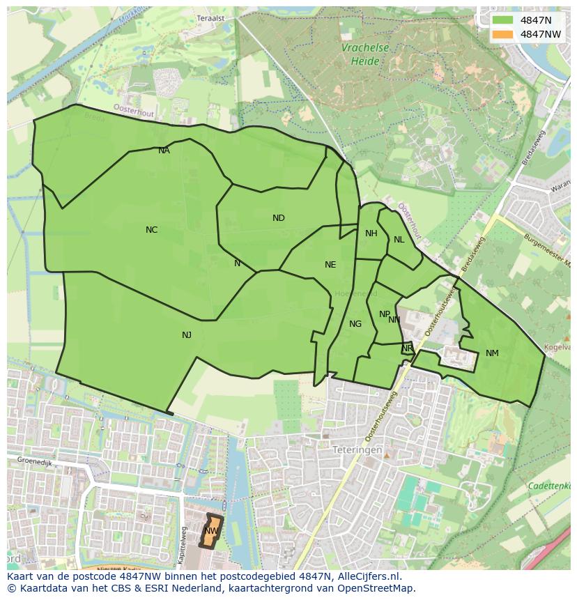 Afbeelding van het postcodegebied 4847 NW op de kaart.