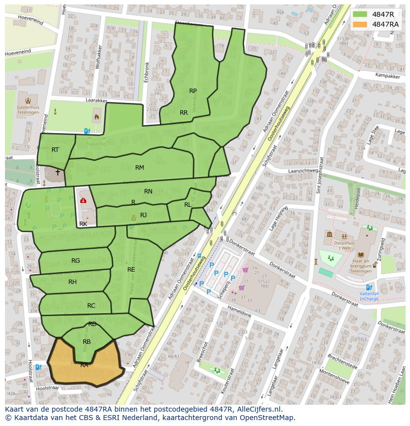 Afbeelding van het postcodegebied 4847 RA op de kaart.