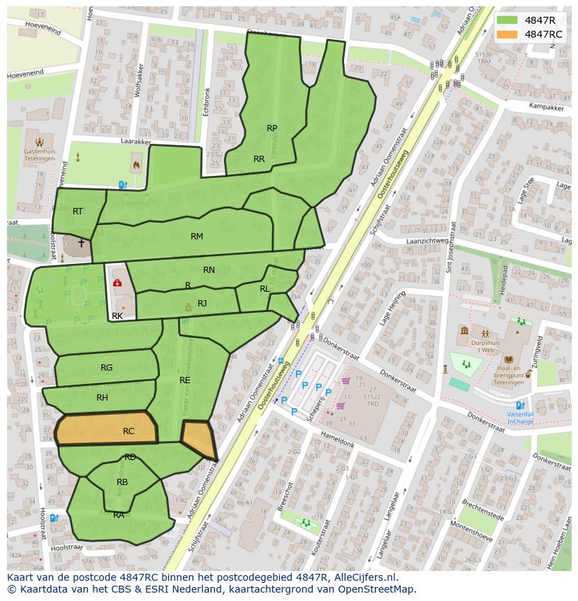 Afbeelding van het postcodegebied 4847 RC op de kaart.
