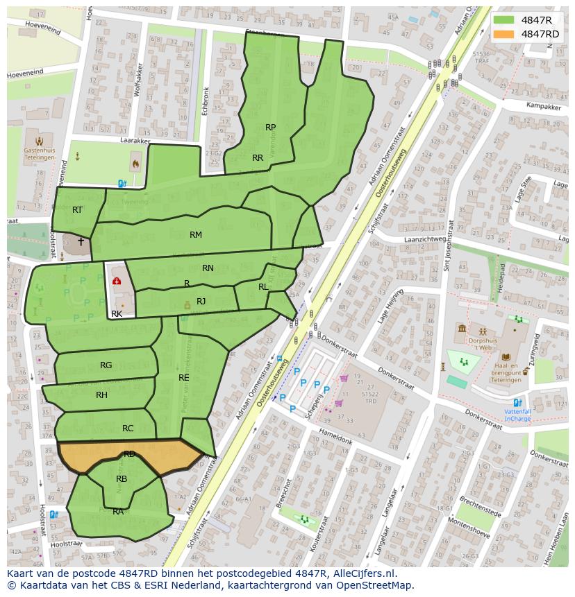 Afbeelding van het postcodegebied 4847 RD op de kaart.