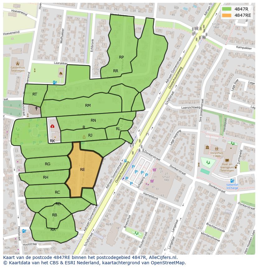 Afbeelding van het postcodegebied 4847 RE op de kaart.