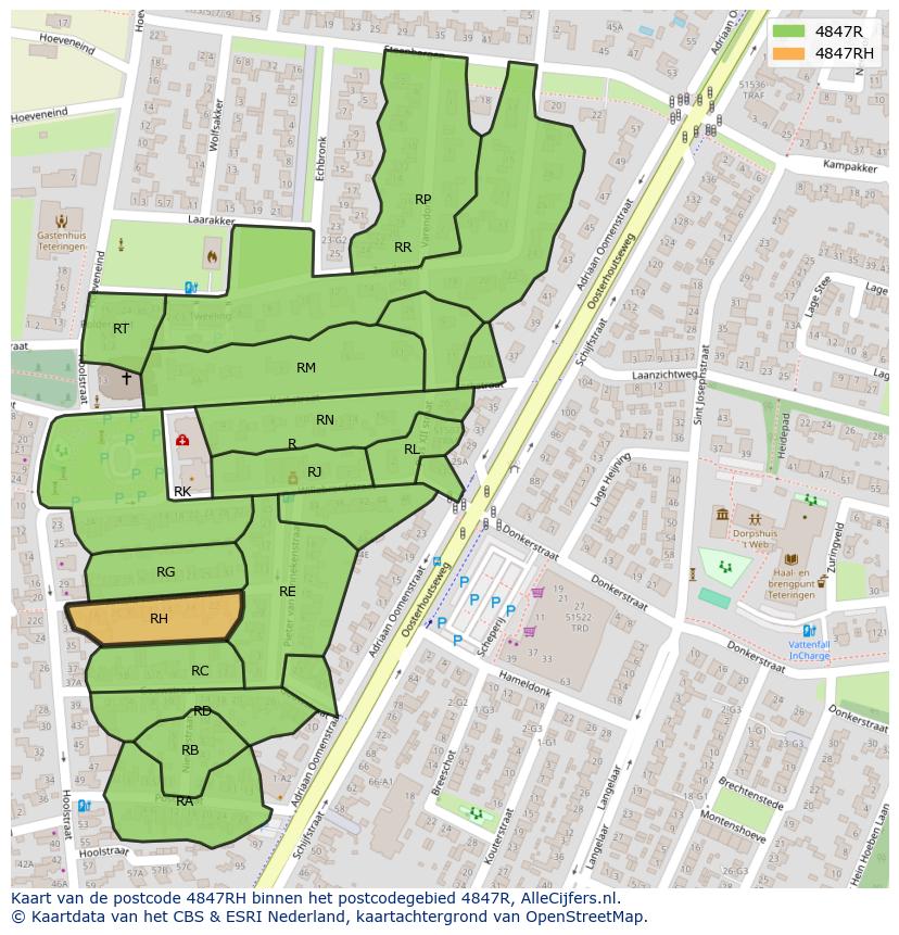 Afbeelding van het postcodegebied 4847 RH op de kaart.
