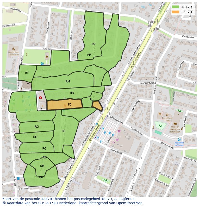 Afbeelding van het postcodegebied 4847 RJ op de kaart.