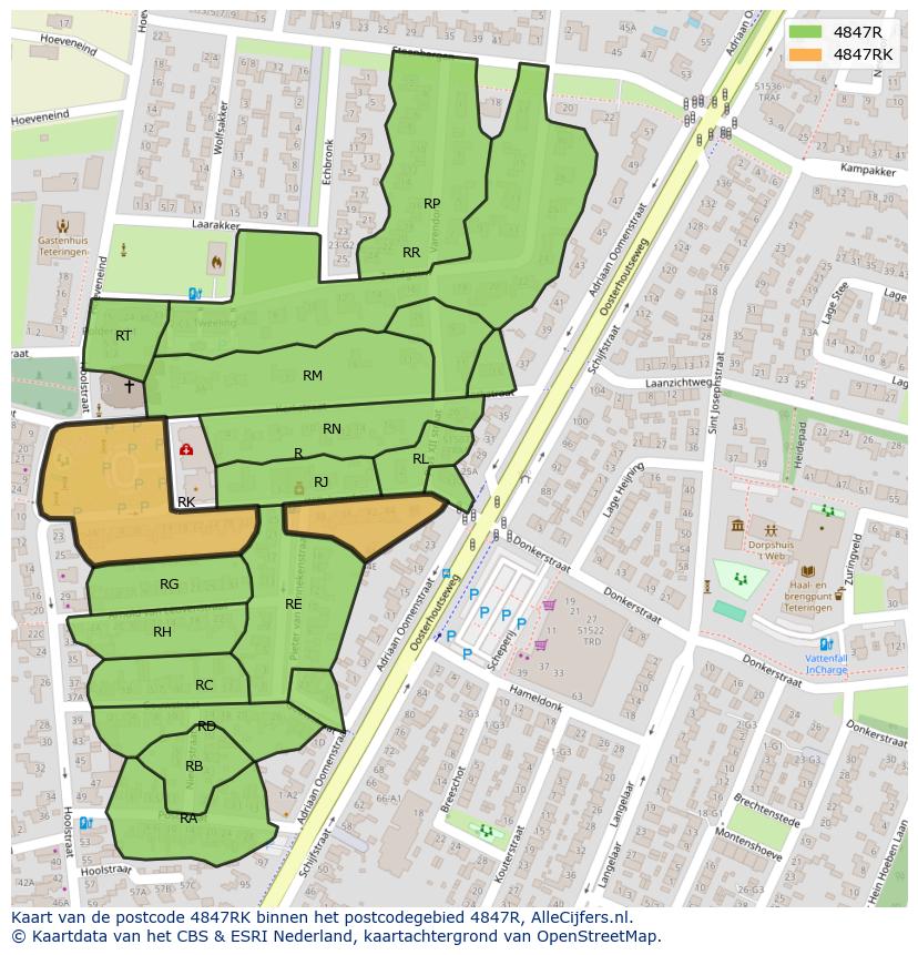 Afbeelding van het postcodegebied 4847 RK op de kaart.
