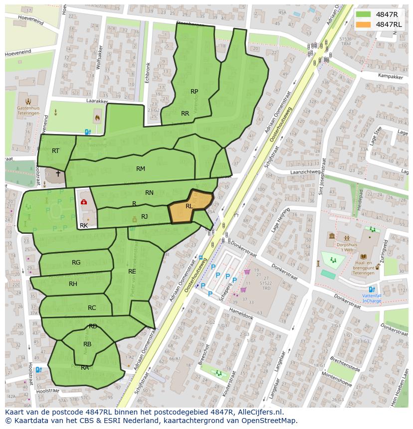 Afbeelding van het postcodegebied 4847 RL op de kaart.
