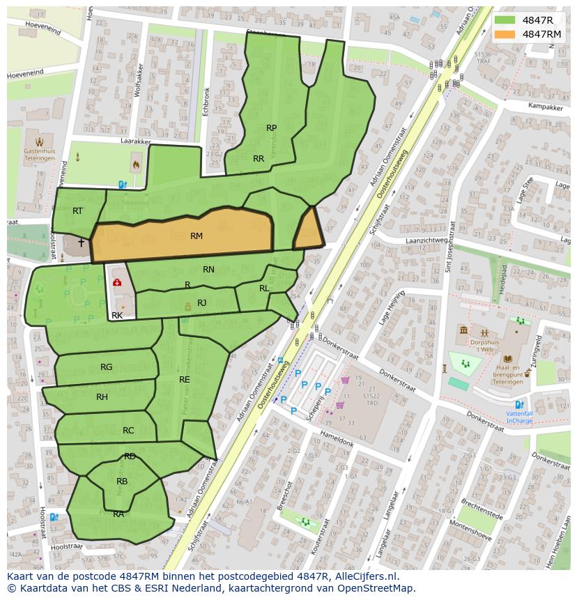 Afbeelding van het postcodegebied 4847 RM op de kaart.
