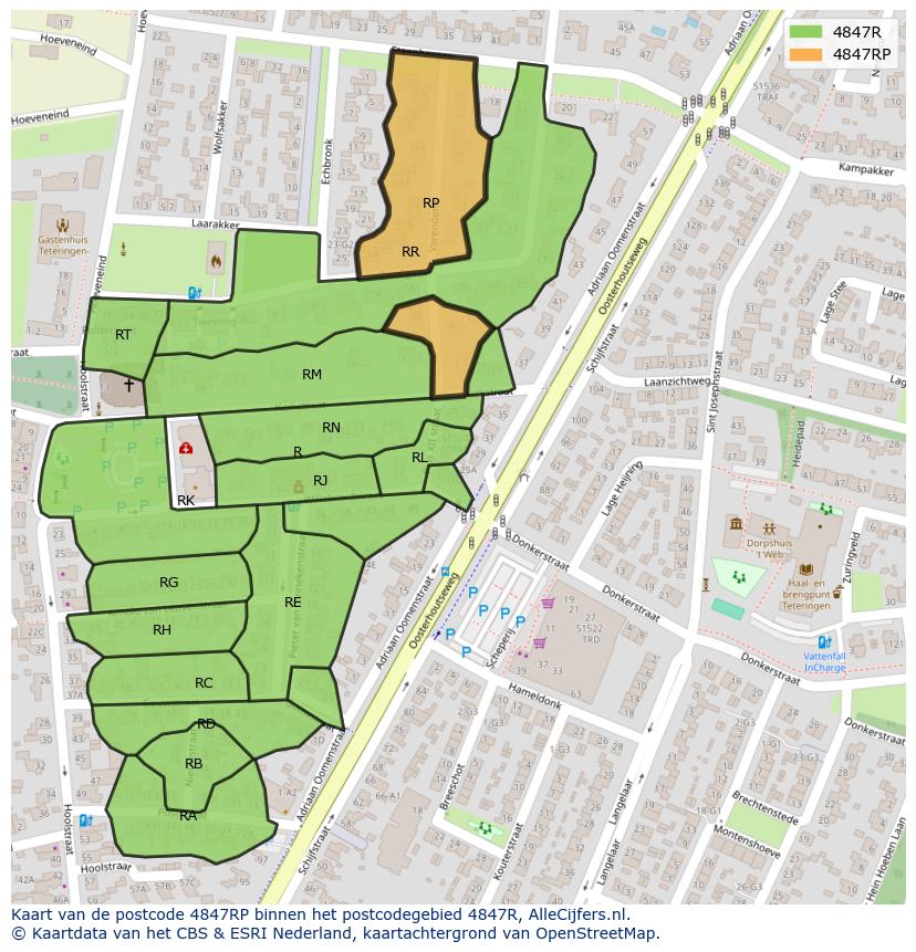 Afbeelding van het postcodegebied 4847 RP op de kaart.