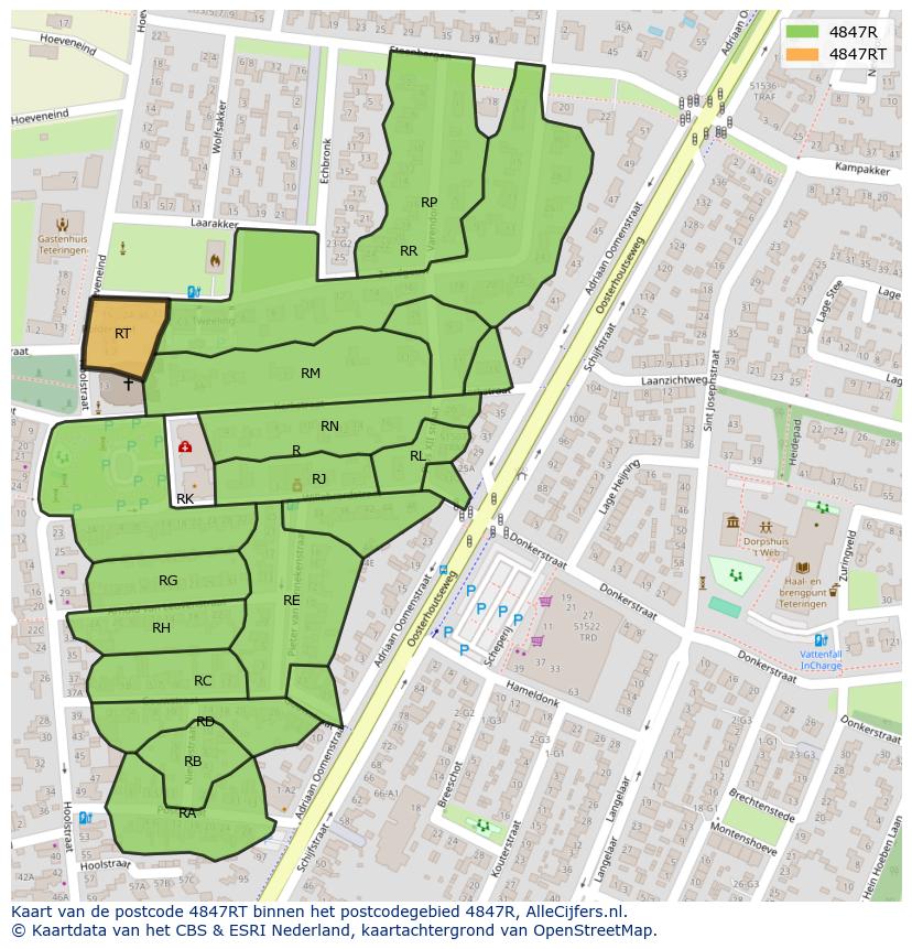 Afbeelding van het postcodegebied 4847 RT op de kaart.
