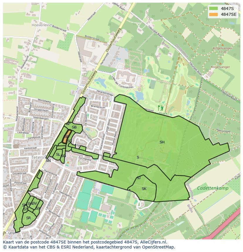 Afbeelding van het postcodegebied 4847 SE op de kaart.