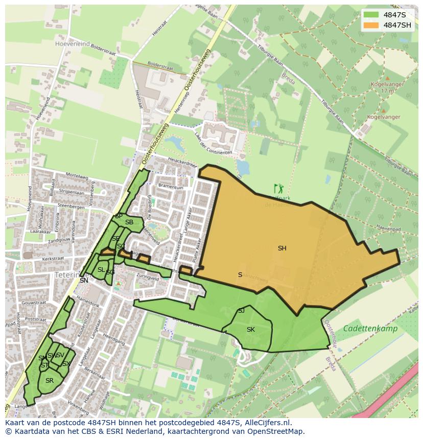 Afbeelding van het postcodegebied 4847 SH op de kaart.
