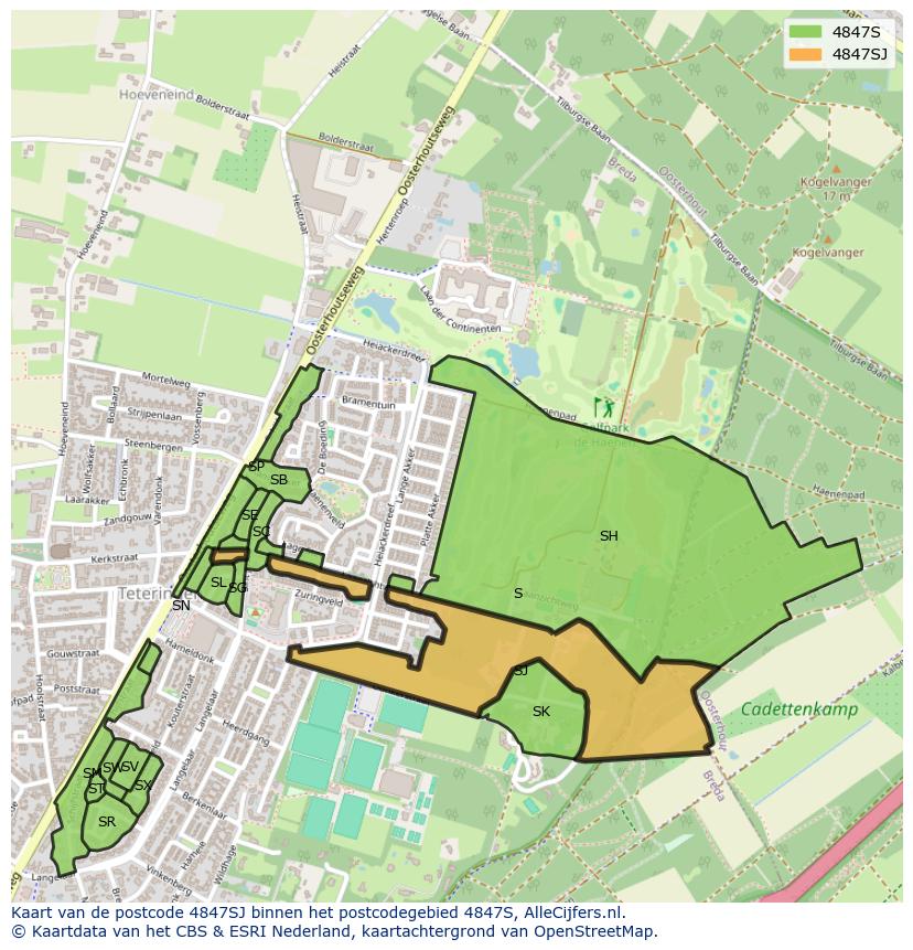 Afbeelding van het postcodegebied 4847 SJ op de kaart.