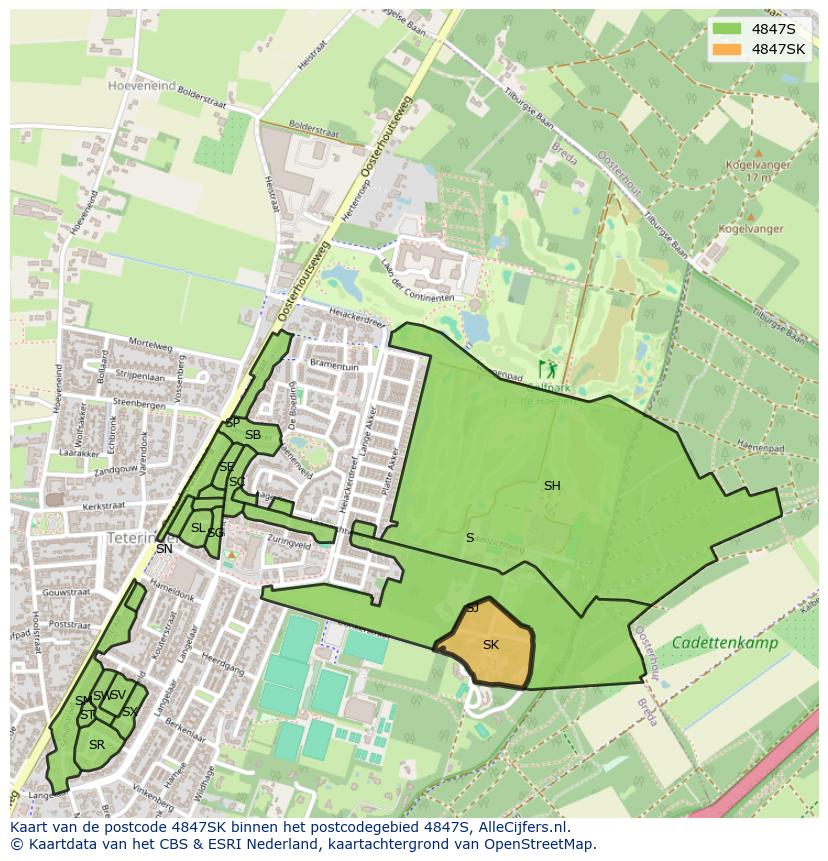 Afbeelding van het postcodegebied 4847 SK op de kaart.