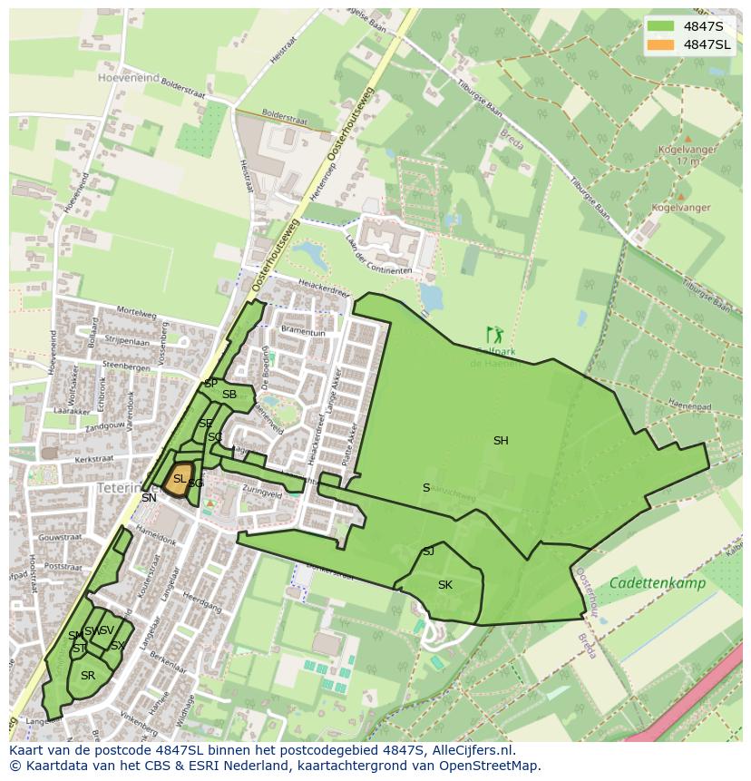 Afbeelding van het postcodegebied 4847 SL op de kaart.