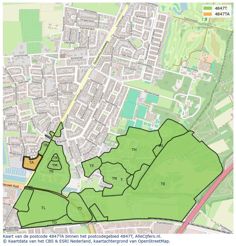Afbeelding van het postcodegebied 4847 TA op de kaart.