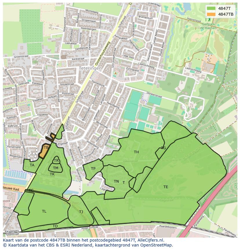 Afbeelding van het postcodegebied 4847 TB op de kaart.