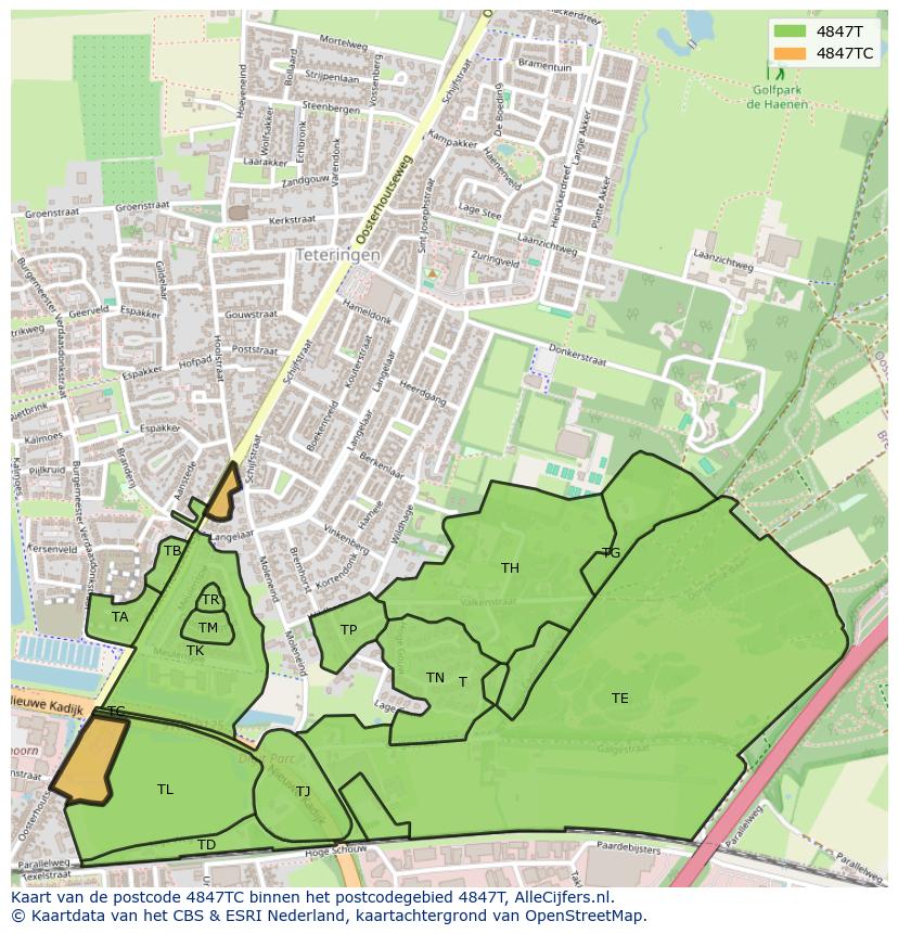 Afbeelding van het postcodegebied 4847 TC op de kaart.