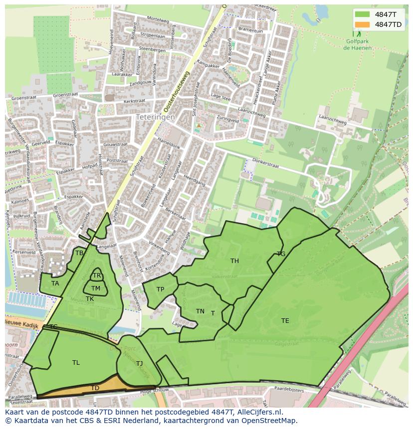 Afbeelding van het postcodegebied 4847 TD op de kaart.