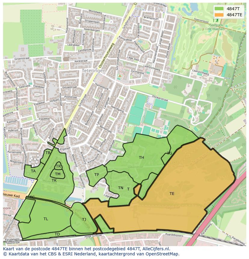 Afbeelding van het postcodegebied 4847 TE op de kaart.