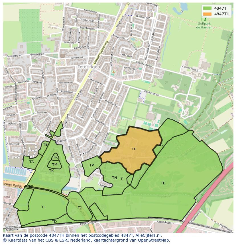 Afbeelding van het postcodegebied 4847 TH op de kaart.