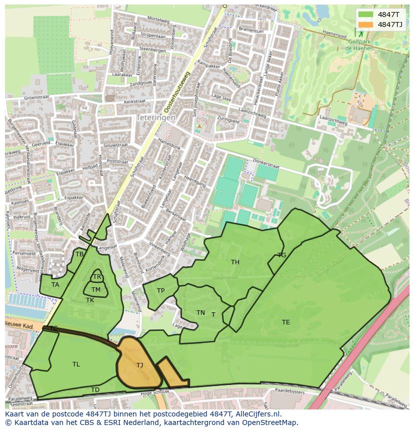 Afbeelding van het postcodegebied 4847 TJ op de kaart.