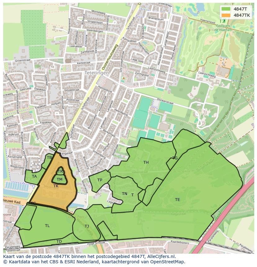 Afbeelding van het postcodegebied 4847 TK op de kaart.