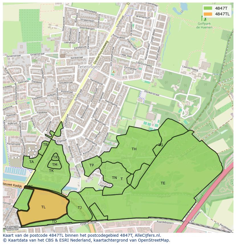 Afbeelding van het postcodegebied 4847 TL op de kaart.