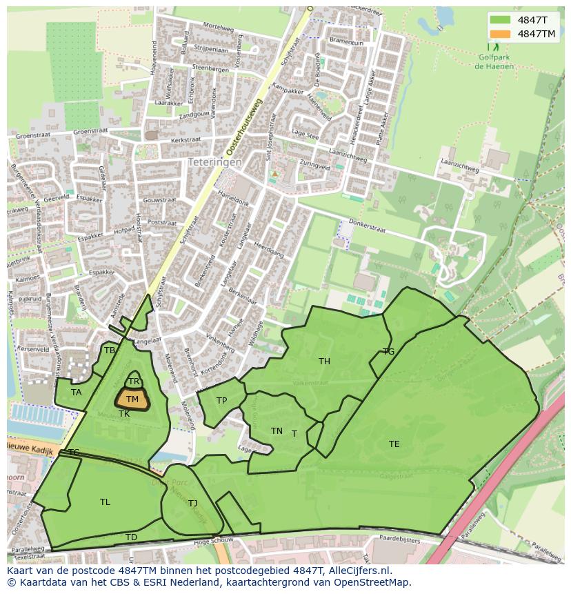 Afbeelding van het postcodegebied 4847 TM op de kaart.