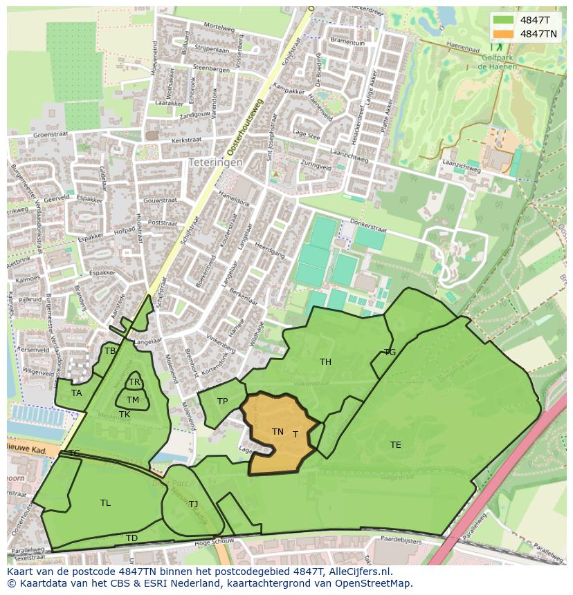 Afbeelding van het postcodegebied 4847 TN op de kaart.