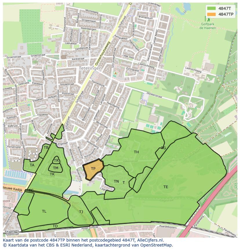 Afbeelding van het postcodegebied 4847 TP op de kaart.