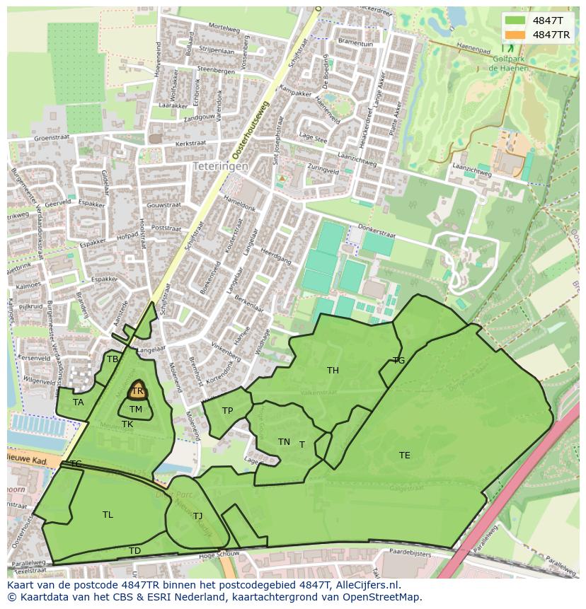 Afbeelding van het postcodegebied 4847 TR op de kaart.