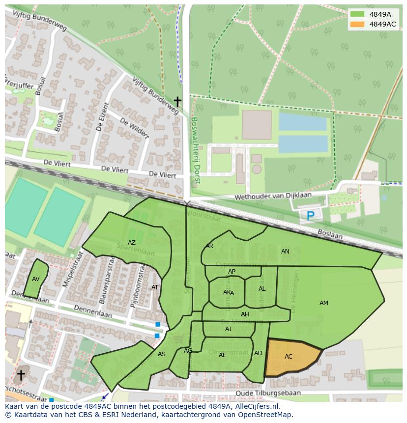 Afbeelding van het postcodegebied 4849 AC op de kaart.