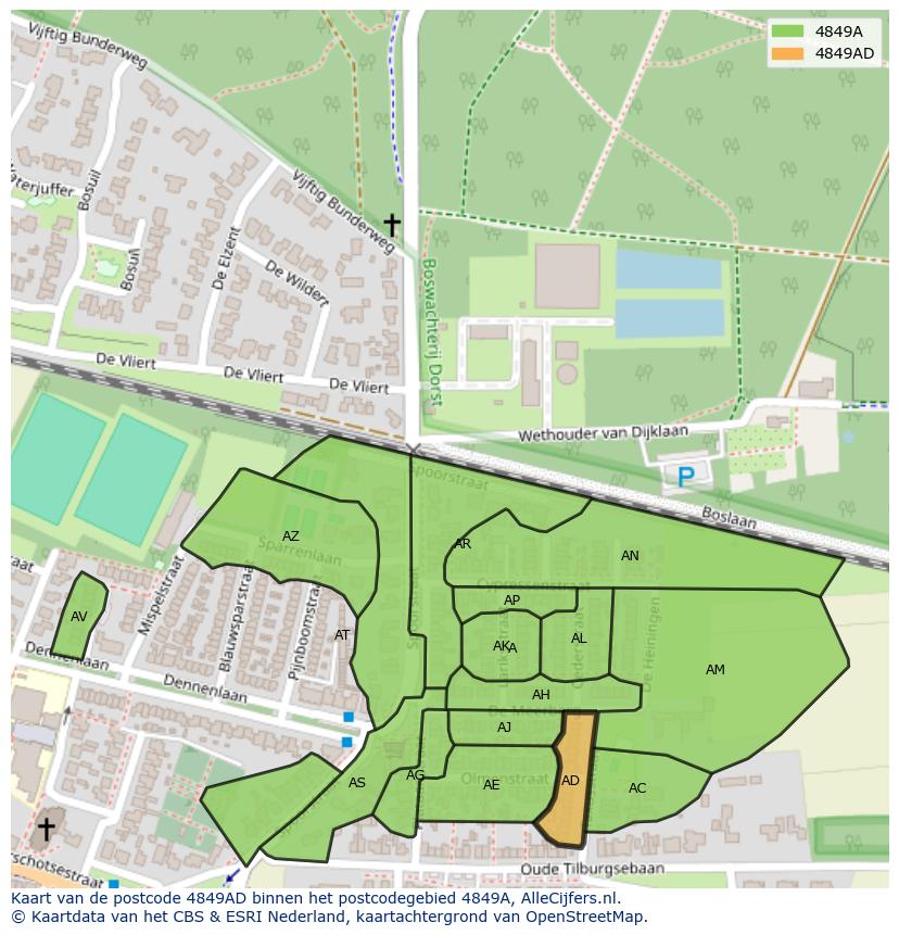 Afbeelding van het postcodegebied 4849 AD op de kaart.