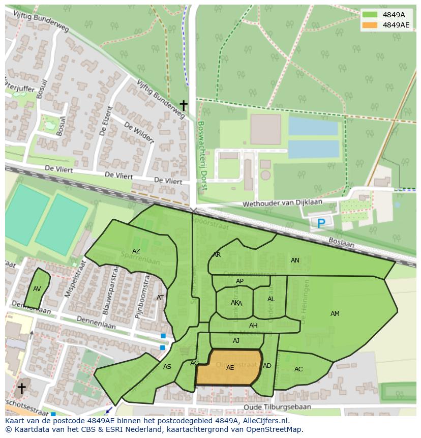 Afbeelding van het postcodegebied 4849 AE op de kaart.