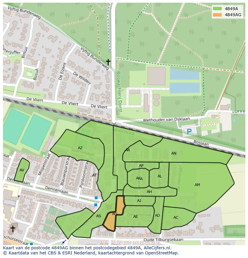 Afbeelding van het postcodegebied 4849 AG op de kaart.