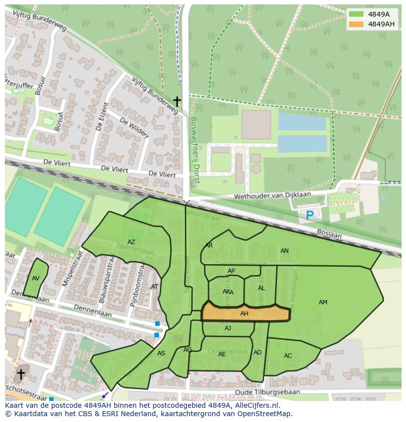 Afbeelding van het postcodegebied 4849 AH op de kaart.