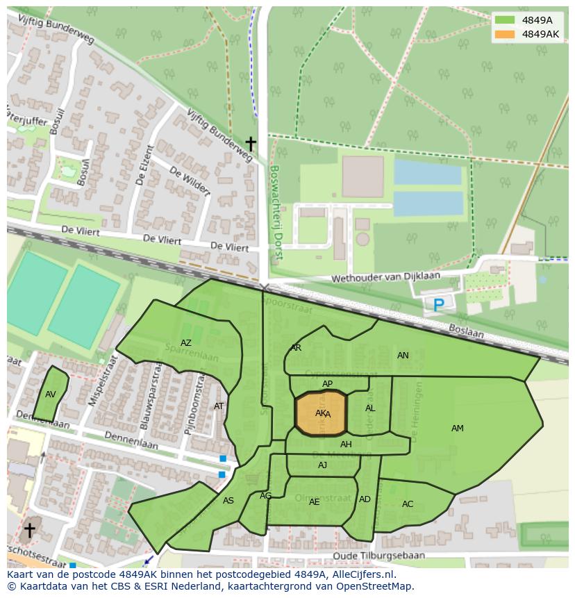 Afbeelding van het postcodegebied 4849 AK op de kaart.
