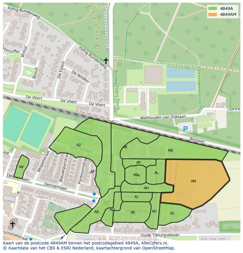 Afbeelding van het postcodegebied 4849 AM op de kaart.