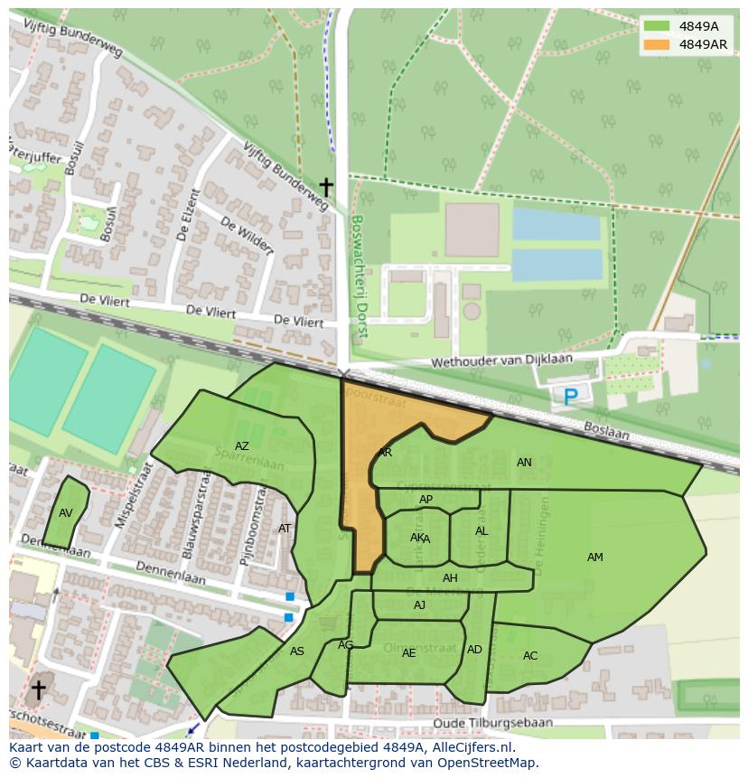 Afbeelding van het postcodegebied 4849 AR op de kaart.