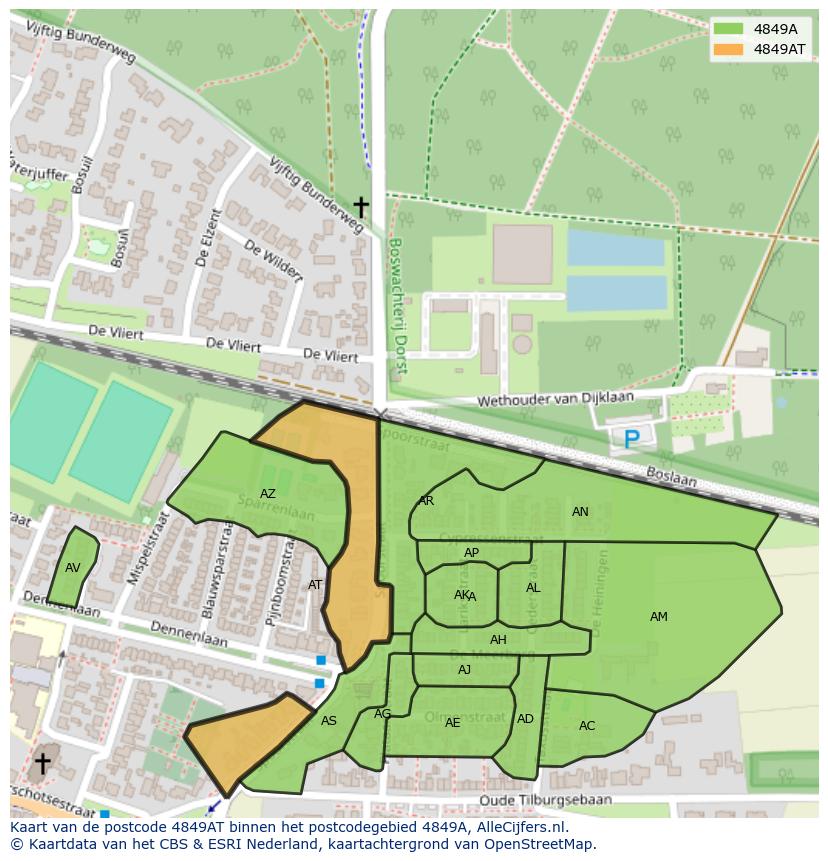 Afbeelding van het postcodegebied 4849 AT op de kaart.