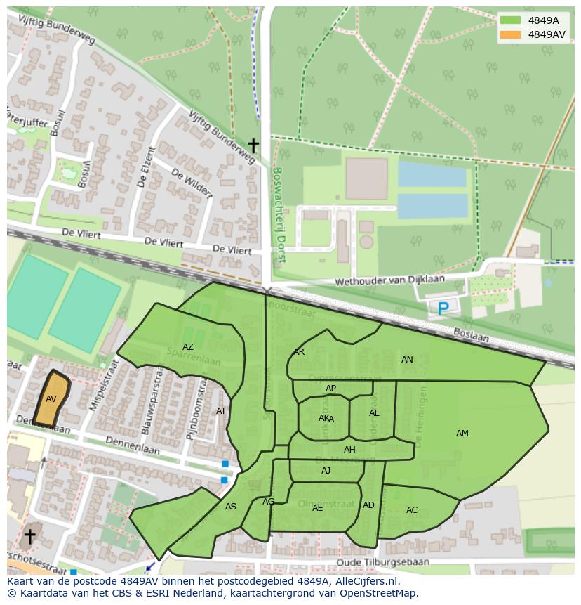 Afbeelding van het postcodegebied 4849 AV op de kaart.