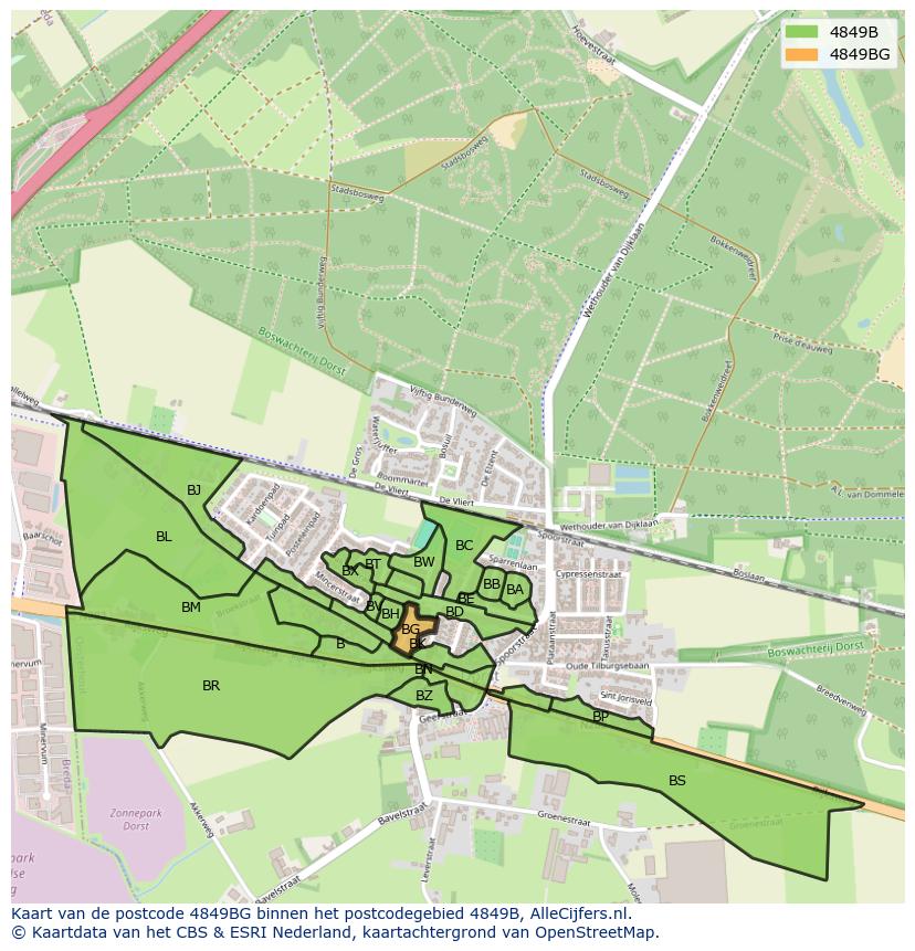 Afbeelding van het postcodegebied 4849 BG op de kaart.