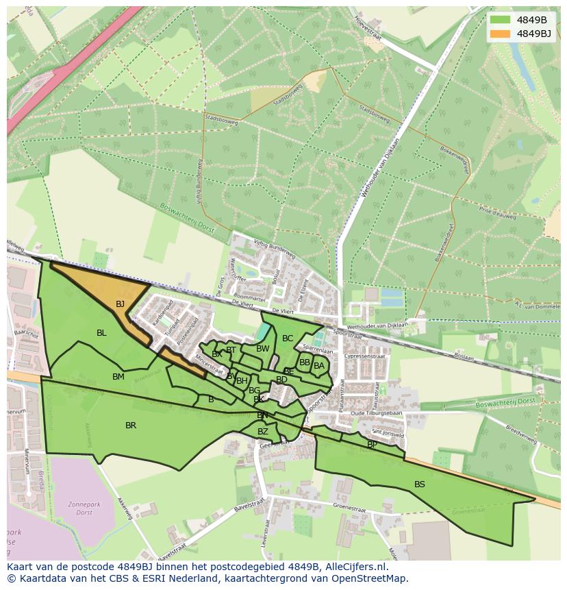 Afbeelding van het postcodegebied 4849 BJ op de kaart.