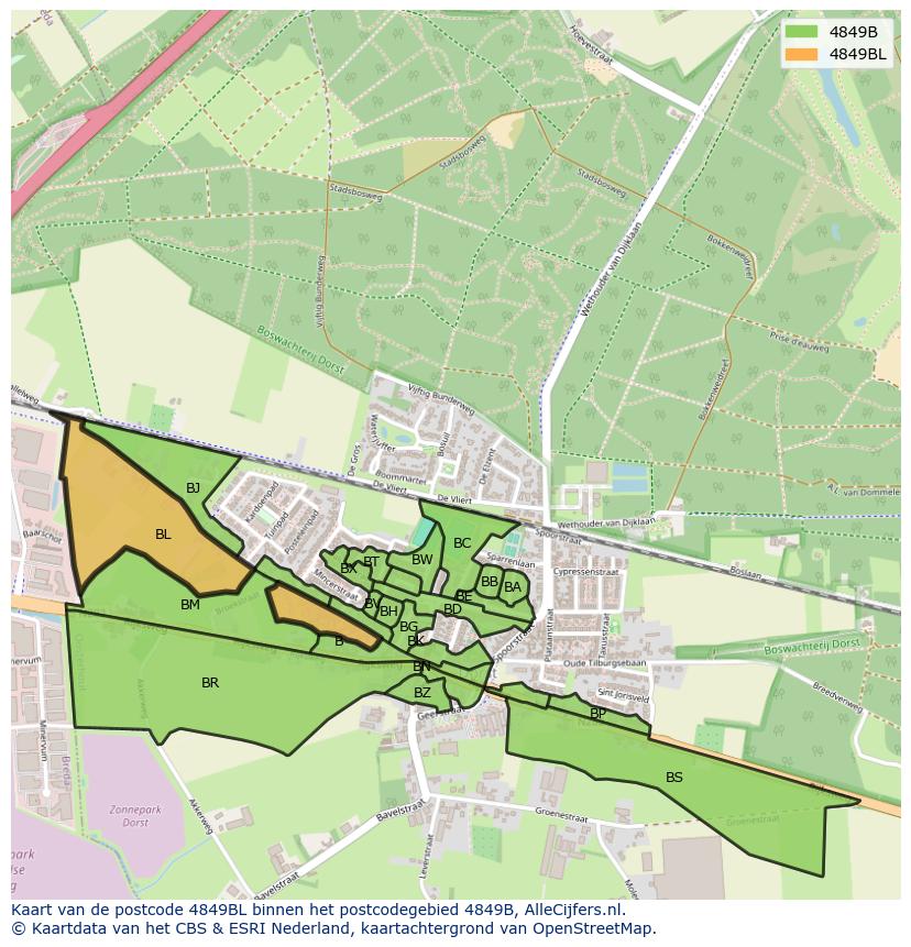 Afbeelding van het postcodegebied 4849 BL op de kaart.