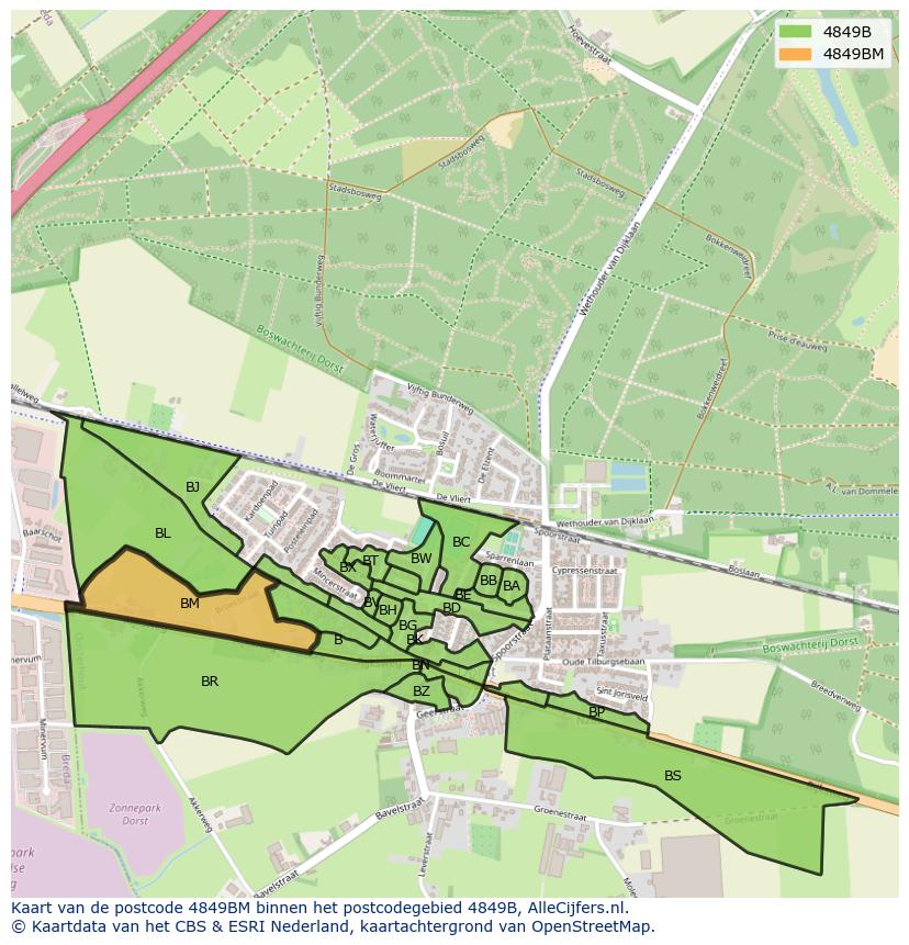 Afbeelding van het postcodegebied 4849 BM op de kaart.