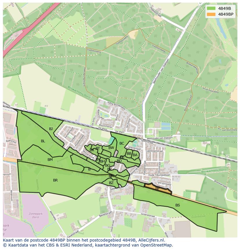 Afbeelding van het postcodegebied 4849 BP op de kaart.