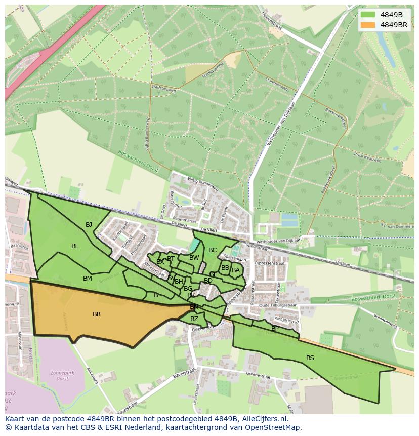 Afbeelding van het postcodegebied 4849 BR op de kaart.