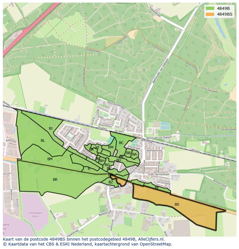 Afbeelding van het postcodegebied 4849 BS op de kaart.